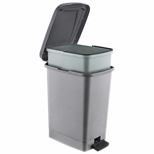 Slim Műanyag pedálos szemetes, ezüst/szürke, belső vödörrel 15L