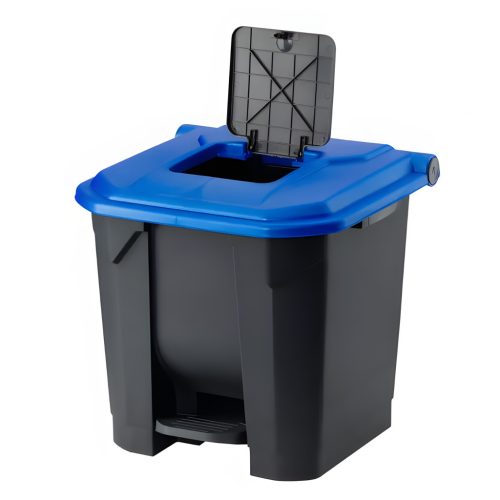 Planet Szelektív hulladékgyűjtő konténer, műanyag, pedálos, antracit/kék, 30L