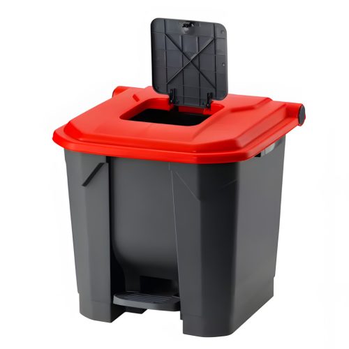 Planet Szelektív hulladékgyűjtő konténer, műanyag, pedálos, antracit/piros, 30L