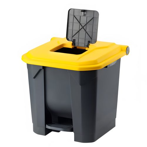 Planet Szelektív hulladékgyűjtő konténer, műanyag, pedálos, antracit/sárga, 30L