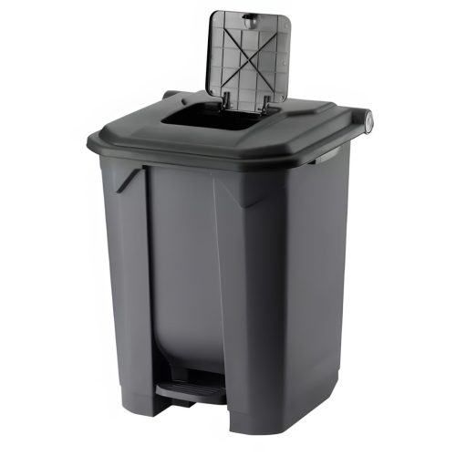 Planet Szelektív hulladékgyűjtő konténer, műanyag, pedálos, antracit, fekete, 50L
