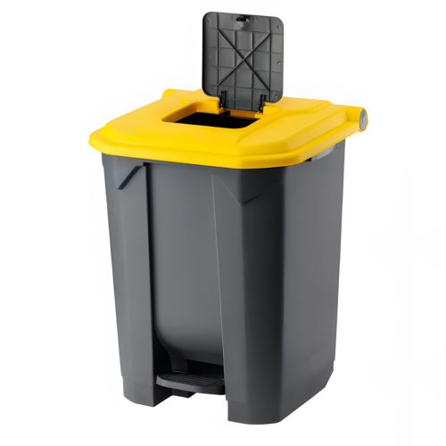 Planet Szelektív hulladékgyűjtő konténer, műanyag, pedálos, antracit, sárga, 50L