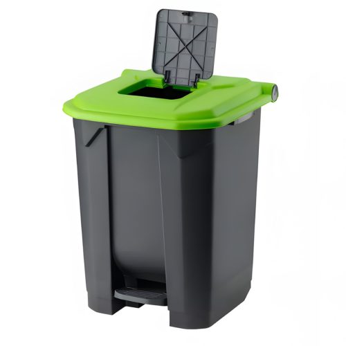 Planet Szelektív hulladékgyűjtő konténer, műanyag, pedálos, antracit, zöld, 50L